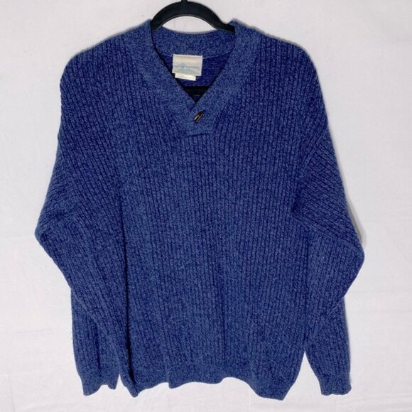 Vintage Northern Reflections Cottage Essentials Blue Ribbed Knit V Nk Sweater M - Picture 1 of 15